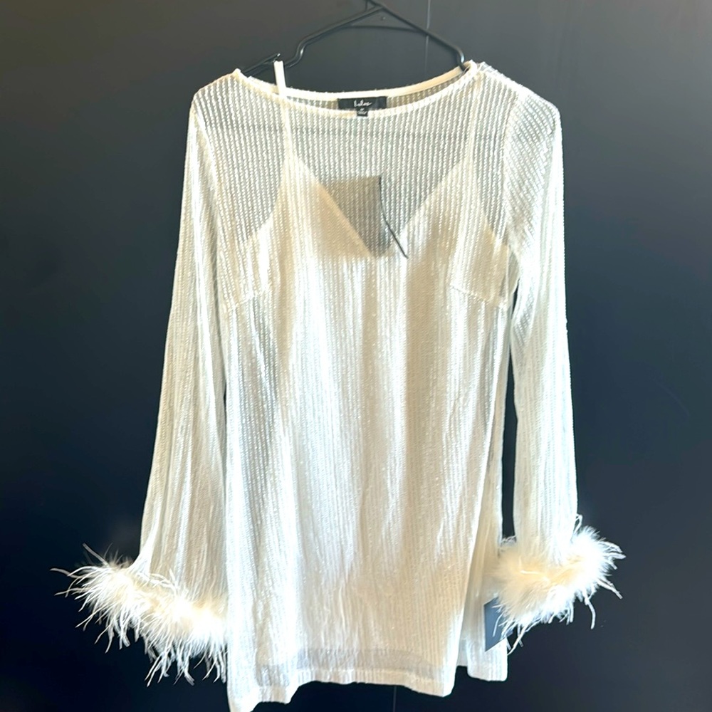 Lulu’s White Sequin Mesh Mini Dress - NWT Size medium- perfect for bachelorette!